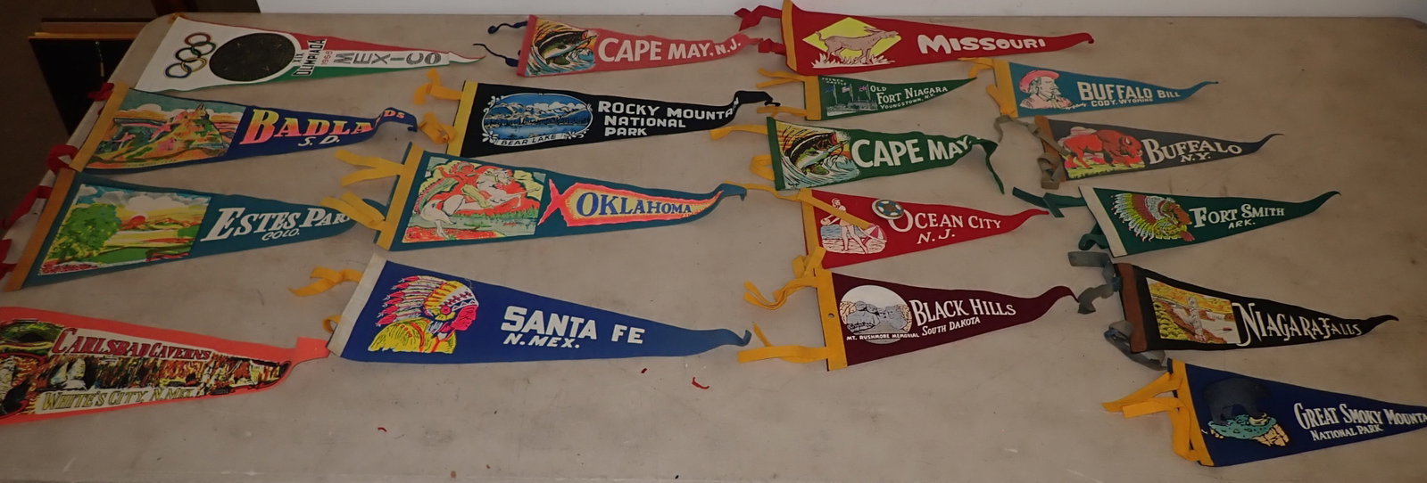 Souvenir Pennants: Largest are apprx 6 3/4" x 17 1/2". Shipping available