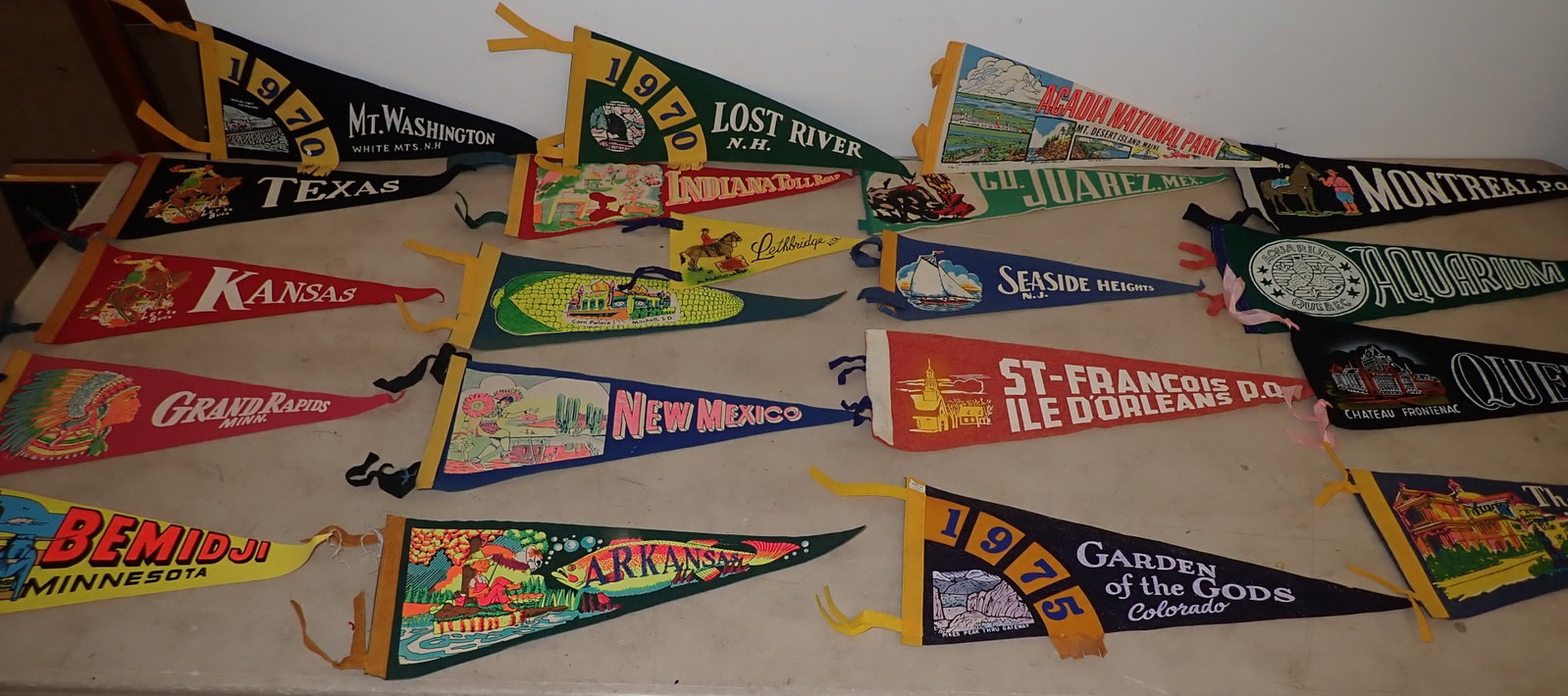 Souvenir Pennants: Largest are approx 6 1/2" x 17 1/2". Shipping available