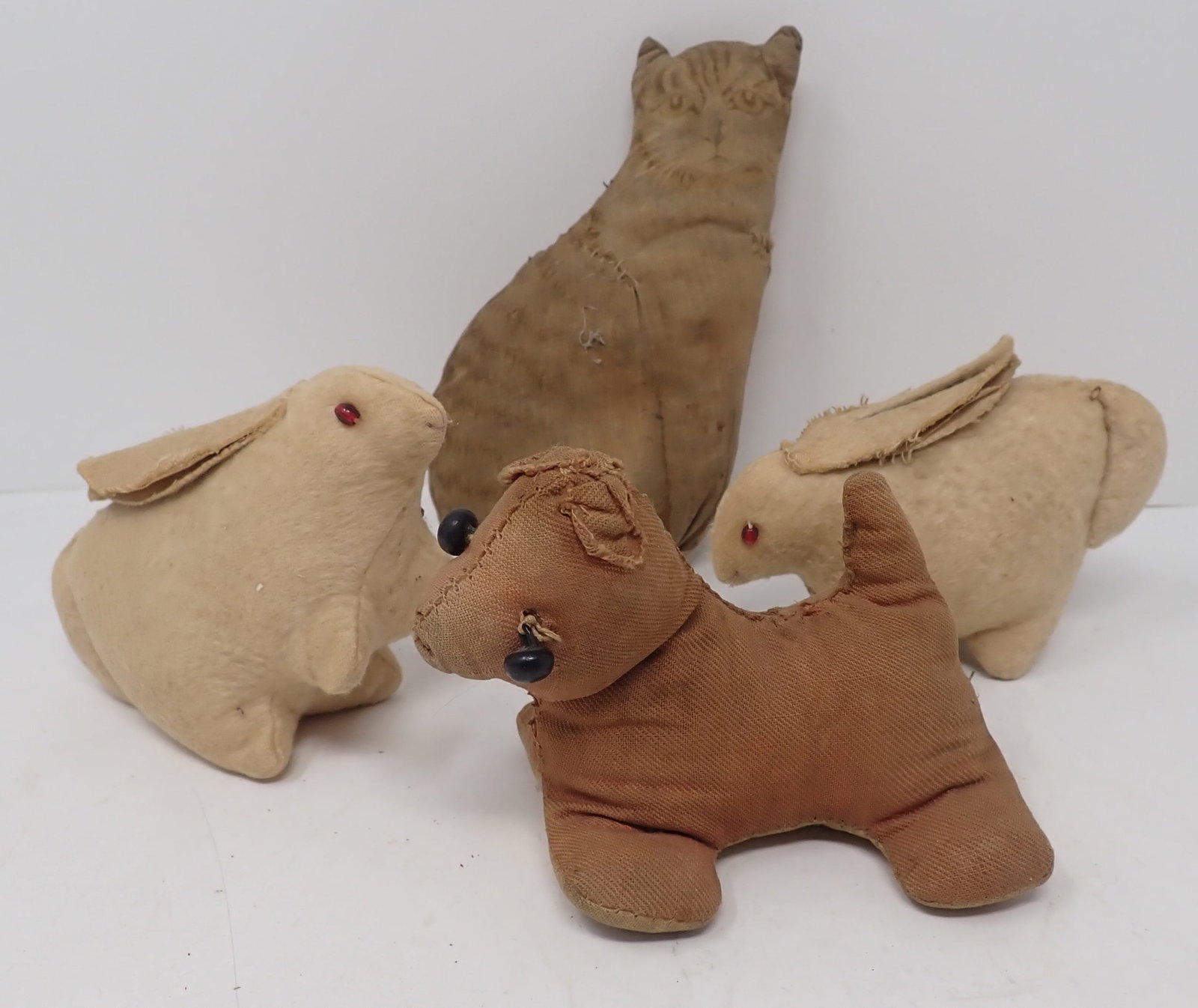Cloth Animals incl Rabbits & Cat: Tallest is approx 6 1/4". Shipping available