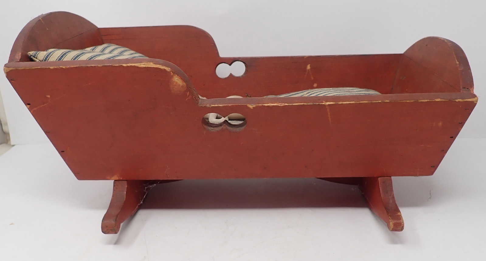 Doll Cradle in Red Paint w/ Bisque Doll (1 of 6)