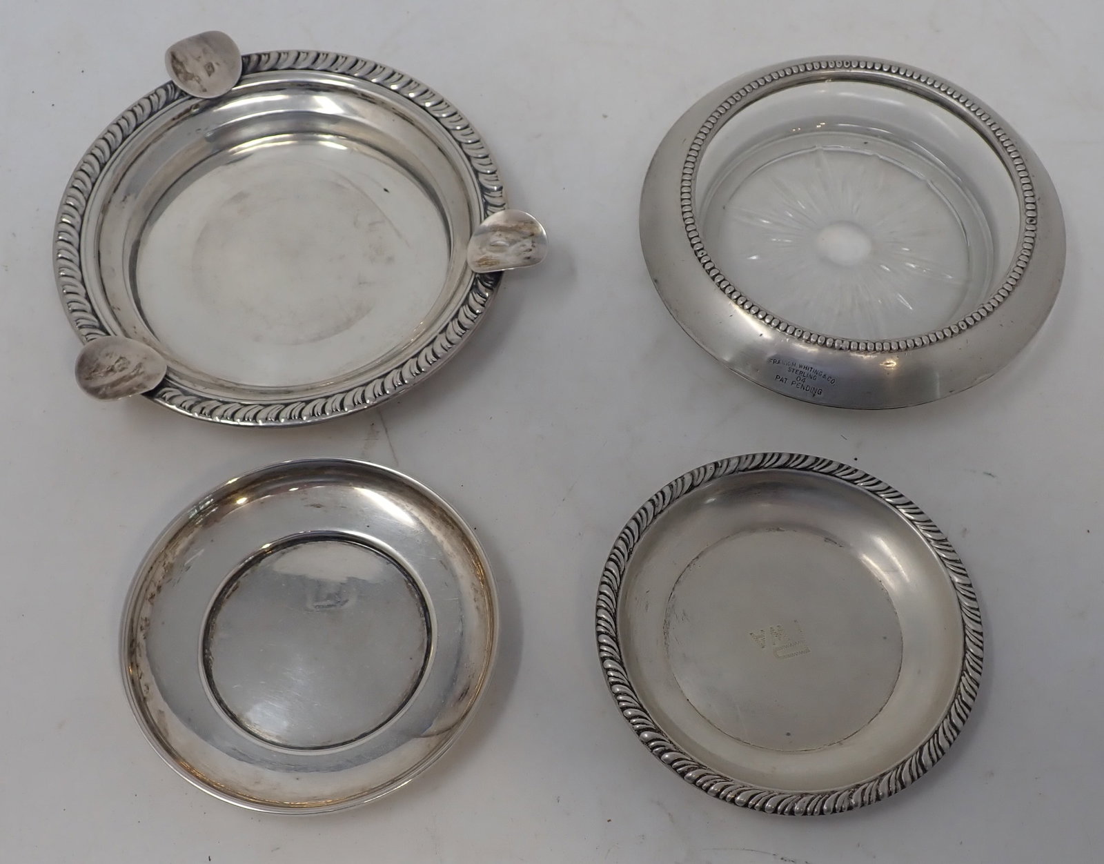 Sterling Silver Ashtrays , Trays, & Coaster: Ashtray is approx 4" in diameter. Total weight of everything not including coaster is approx 65 grams. Shipping available.
