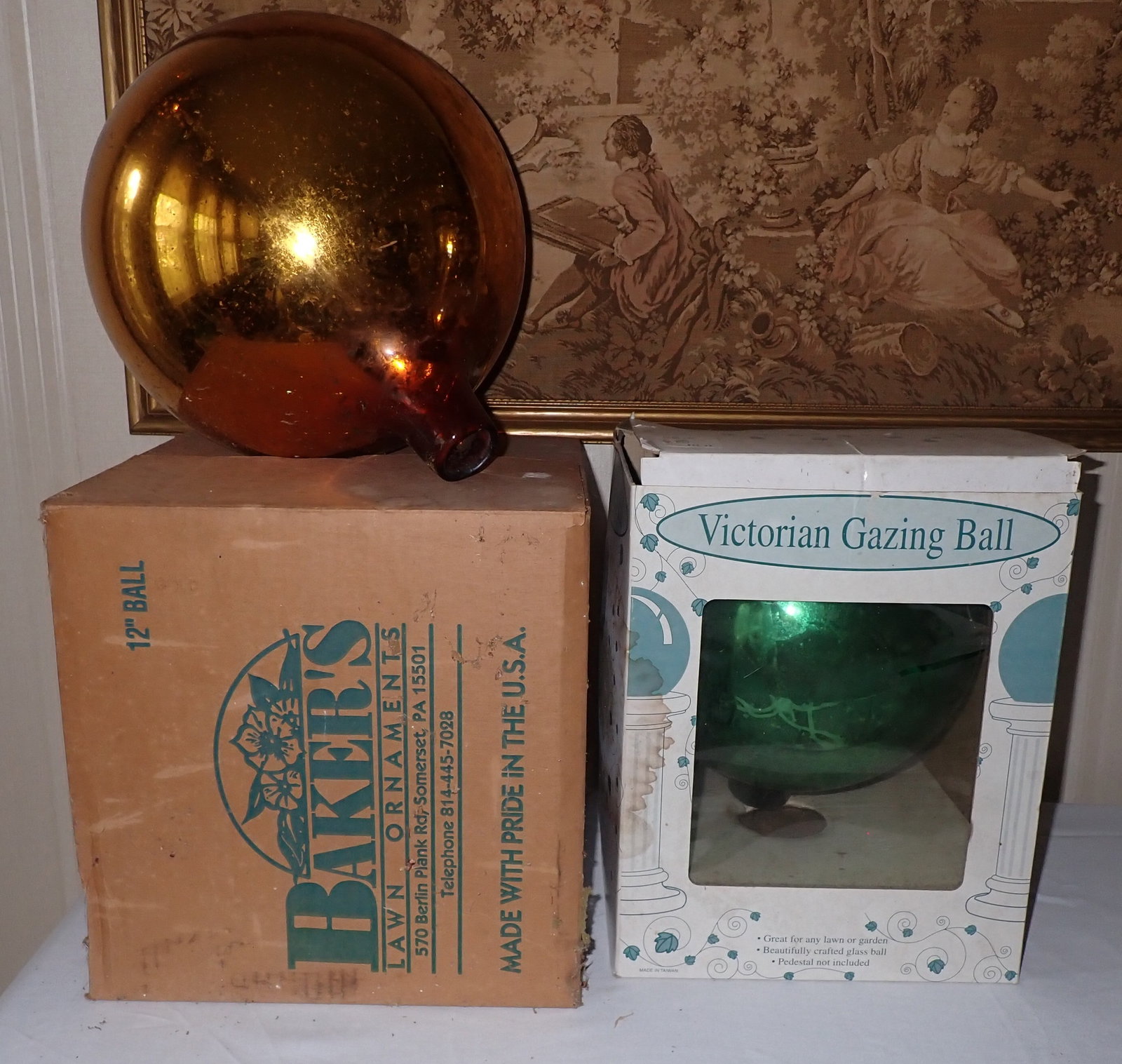 2 Gazing Balls: Largest is apprx 10 1/2". No in house shipping !