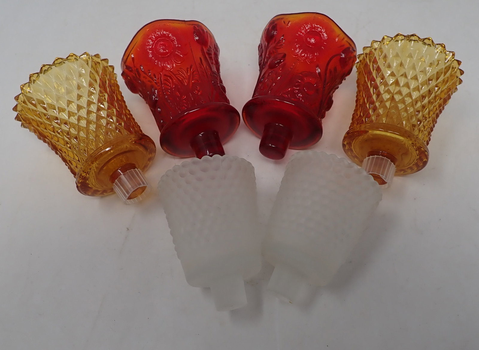 6 Peg Candle Holders: Red ones are apprx 2 3/4" in diameter and 3 3/4" long. Shipping available