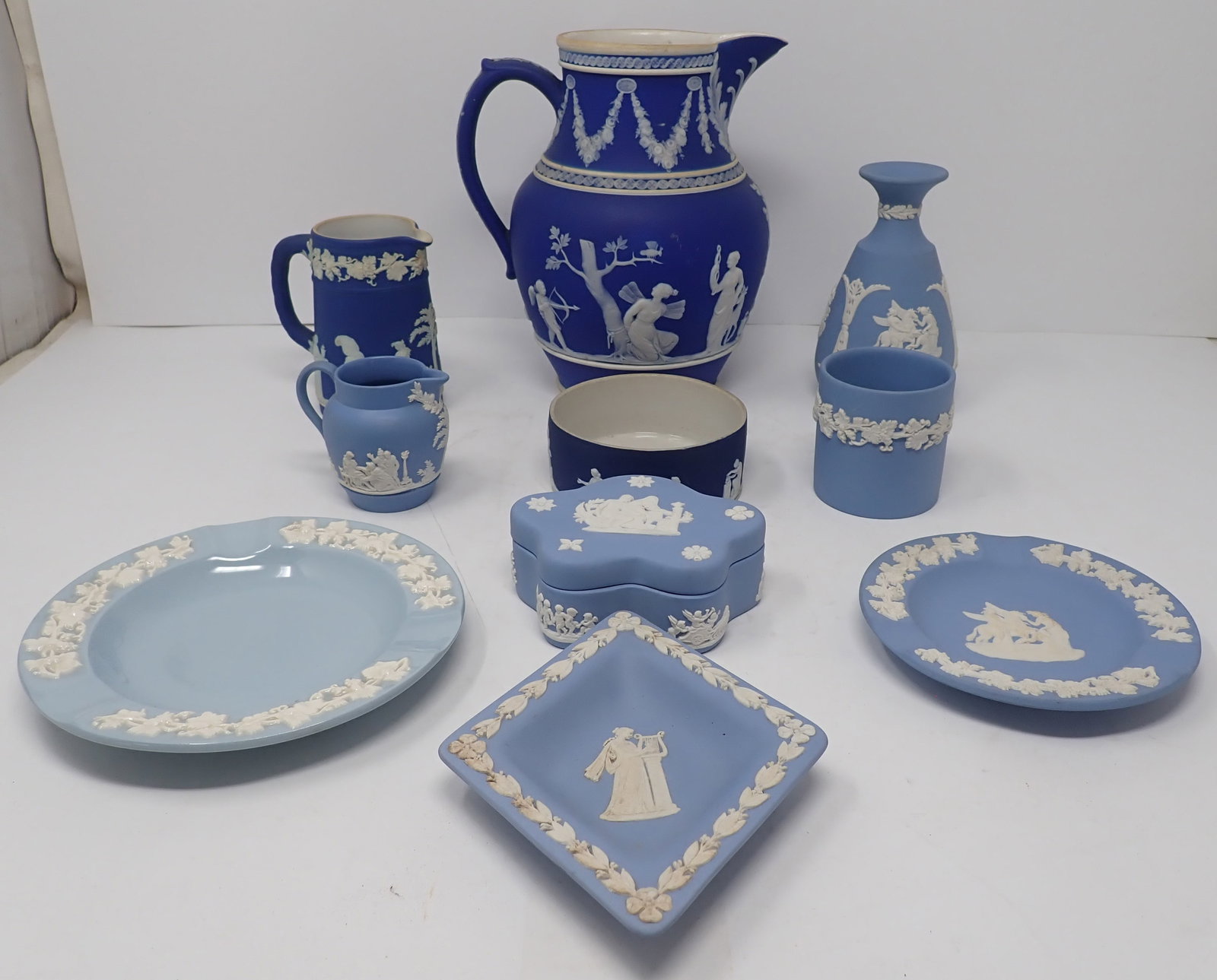 Wedgwood Creamers, Vase, Ashtrays, Trinket Box: Tallest is approx 7 3/8" tall. Shipping available ($20 handling charge, plus postage)