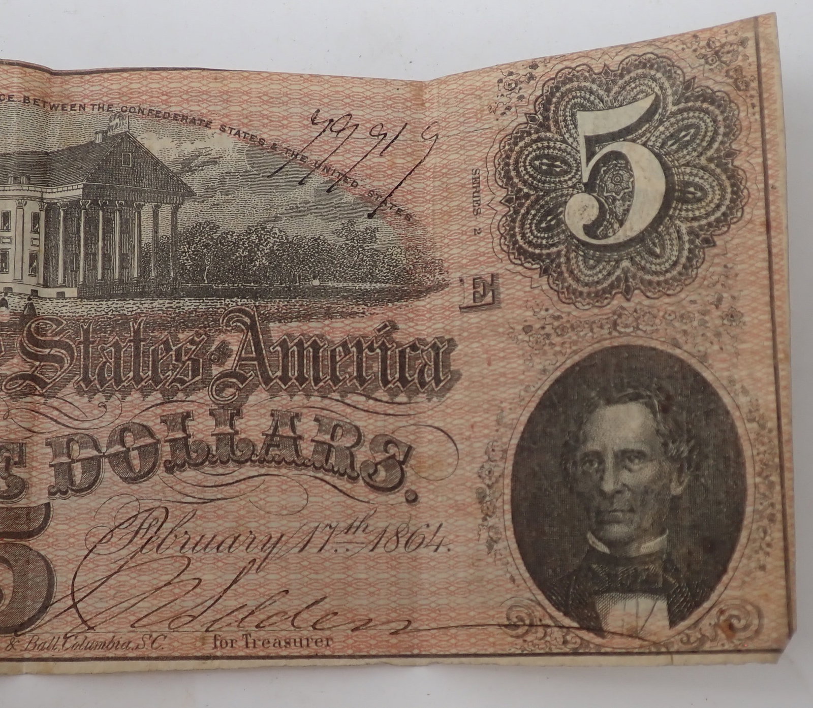 1864 $5 Confederate Note - 2