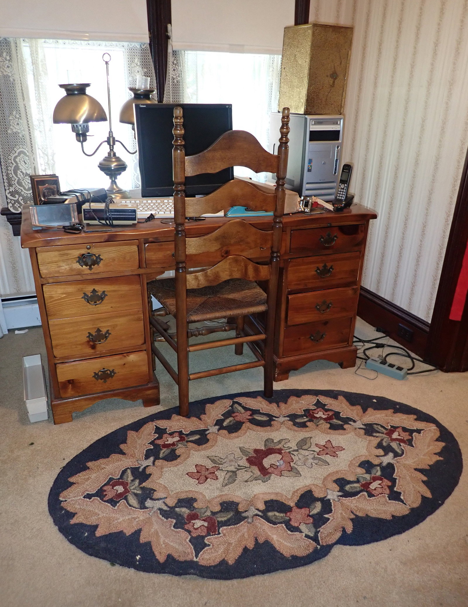 Desk, Ladderback Chair, NOS Chrome Towel Bar, & Misc: Desk is apprx 26"x 56" x 30" tall. Take what you want and leave the rest. Buyer to bring proper help to remove from second floor. No in house shipping !