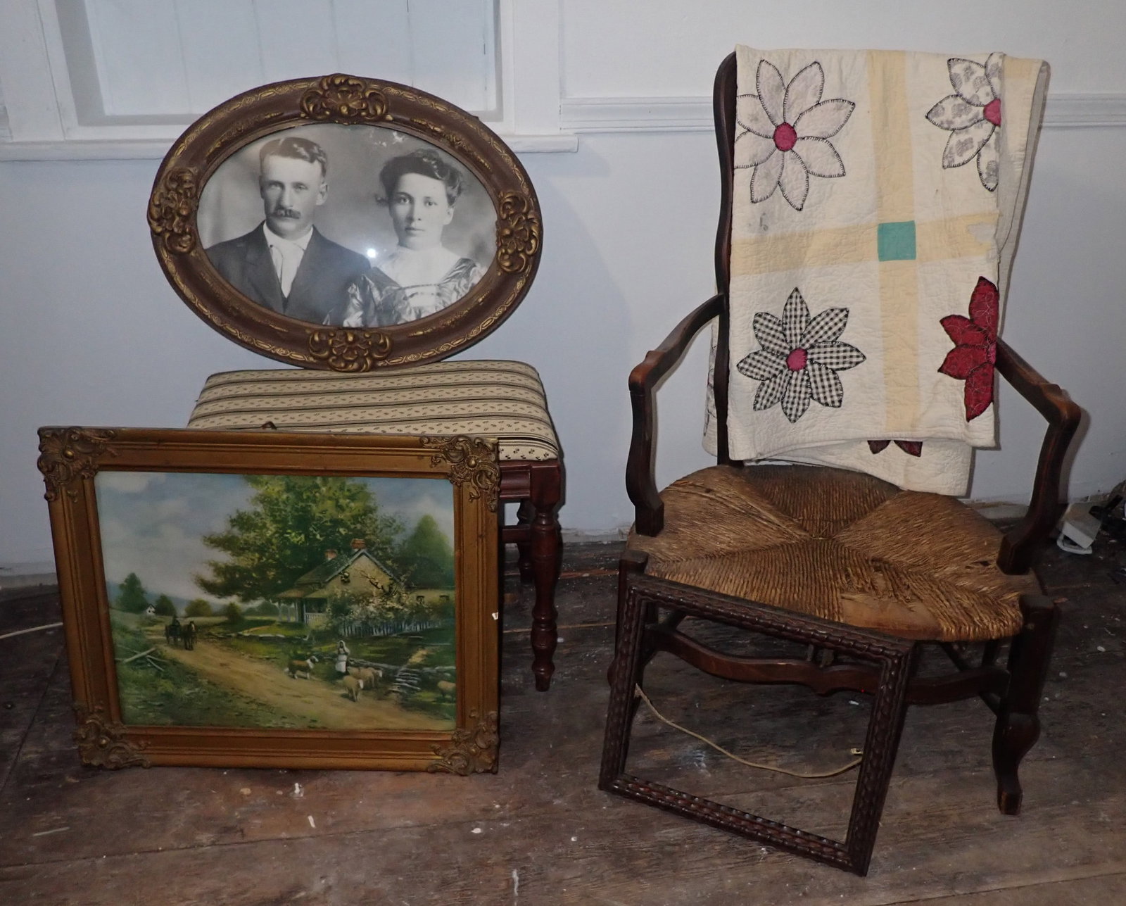 French Country Farmhouse Chair, Stool, Prints, & Frame (1 of 14)
