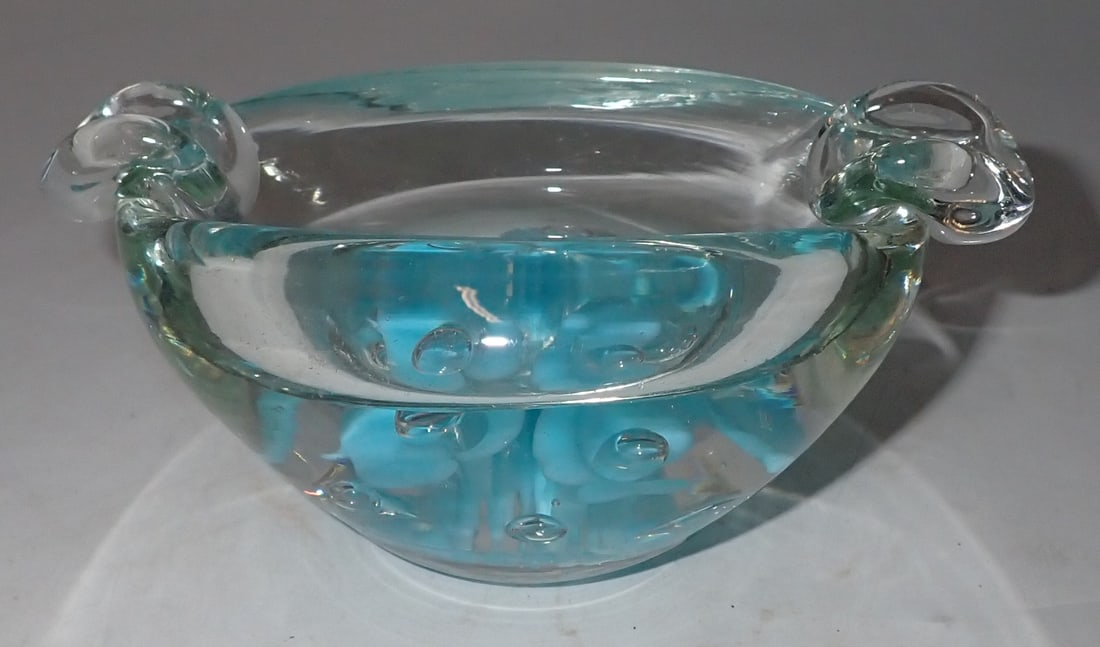 Art Glass Ashtray: Approx 3" x 4 7/8" x 2" tall. Shipping available