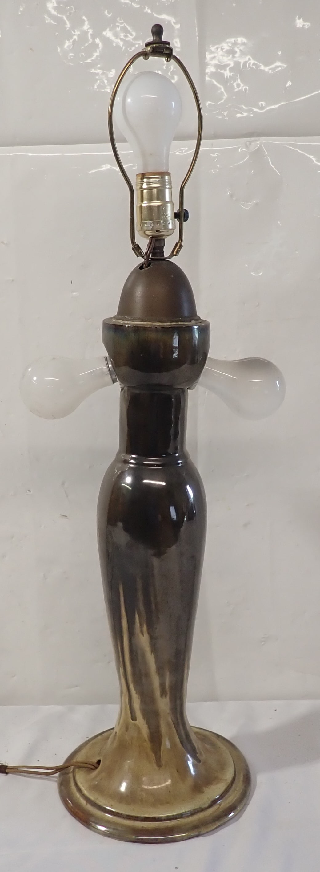 Fulper Pottery Lamp: Approx 7 3/4" in diameter at base and 19" tall ( to top of pottery) , 28 1/2" total height. Shipping available ($40 handling charge, plus postage)