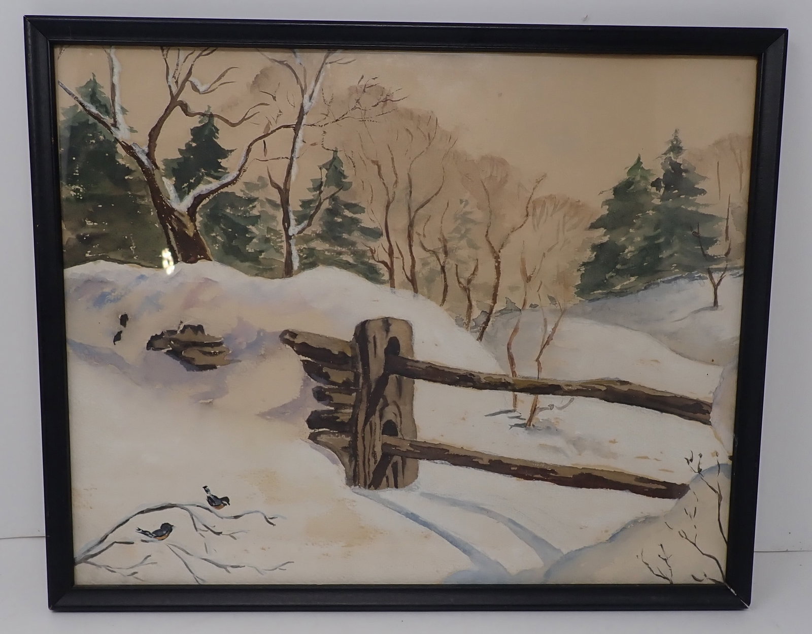 Winter Landscape Scene Oil Painting: Approx 11 3/4" x 14 7/8". Shipping available.