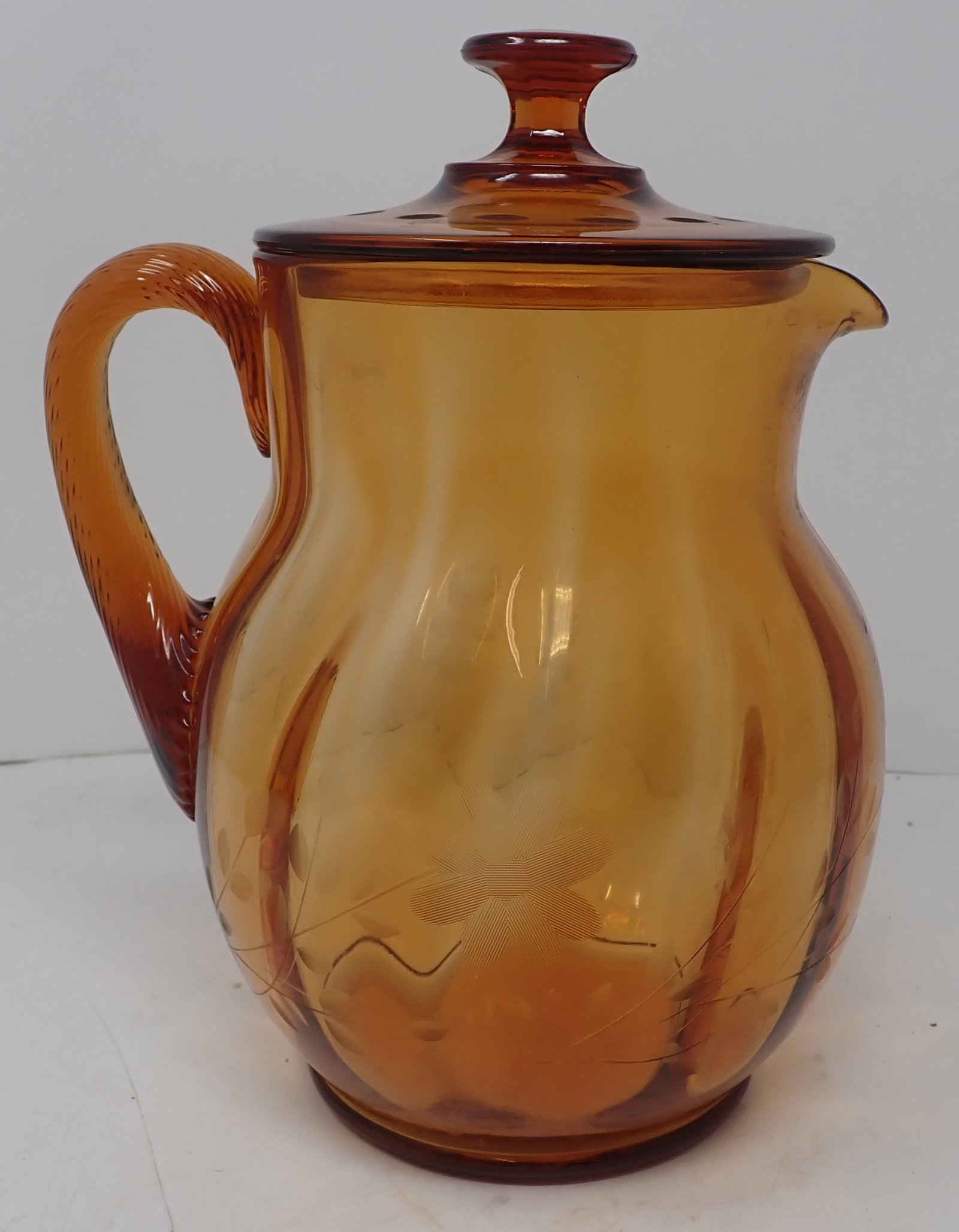 Amber Glass Pitcher w/ Applied Handle (1 of 4)
