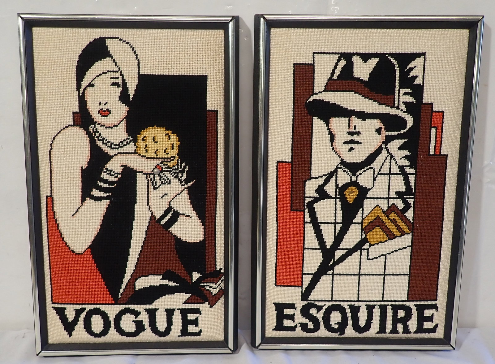 Esquire & Vogue Hooked Wall Art: Approx 12" x 19". Shipping available ($20 handling charge, plus postage)