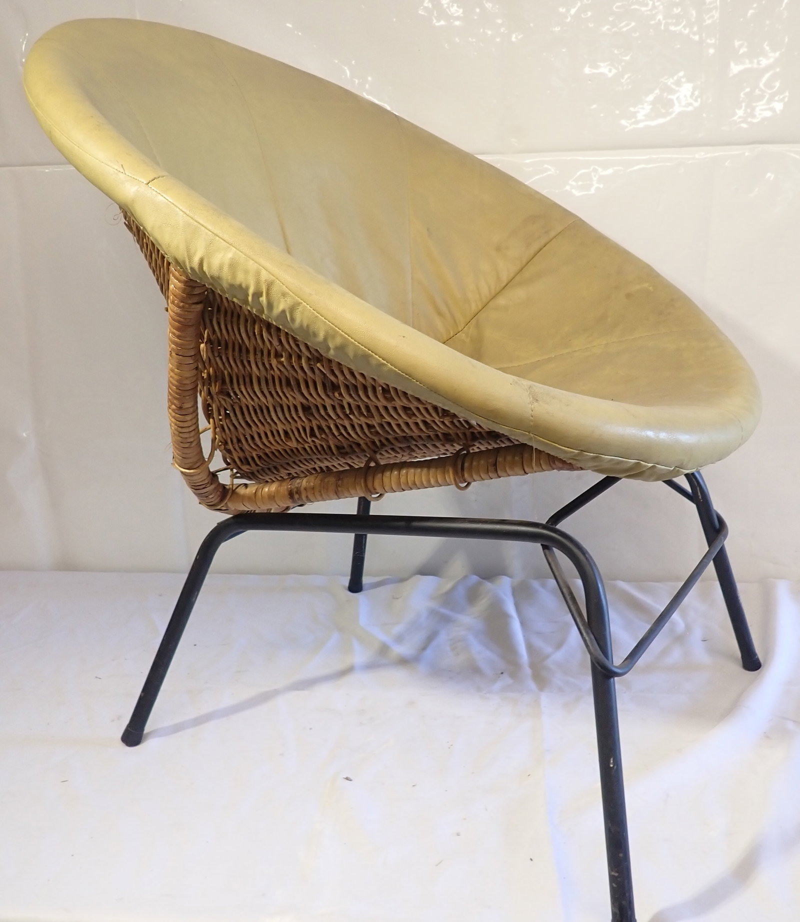 MCM Style Wicker Chair: Approx 29 3/4" wide, 15 3/4" to seat, 19 1/2" deep, 30 1/2" tall. No in house shipping !
