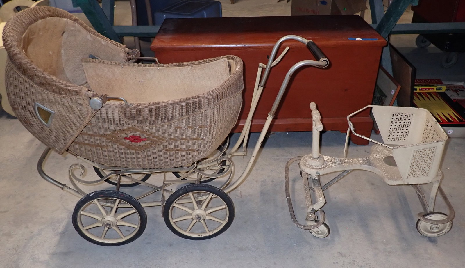 Wicker Stroller & Ride On Toy: Stroller is approx 17 1/2" wide and 37" long. No in house shipping !
