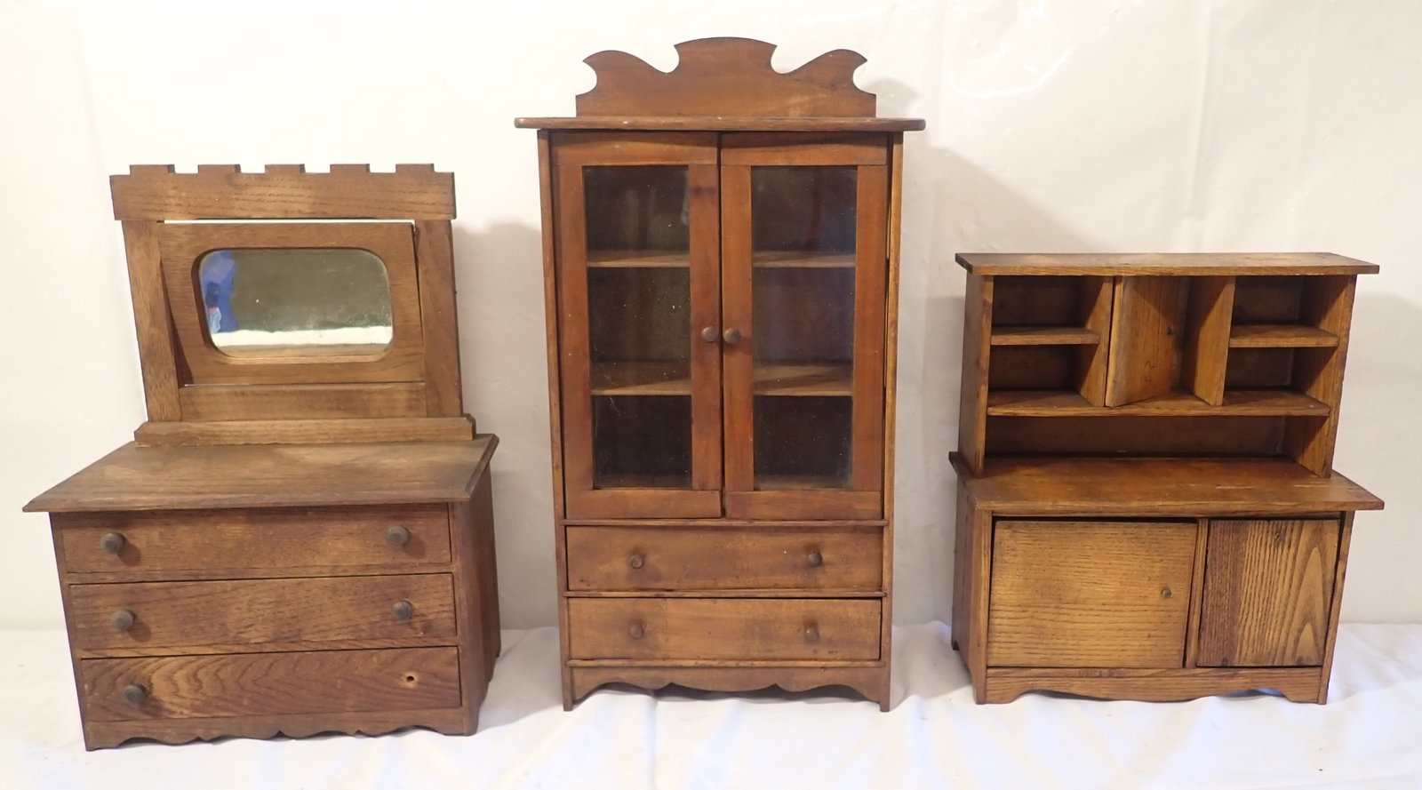 Doll Kitchen Hutches, & Dresser: Largest is approx 6 3/4" x 12 7/8" x 20 3/8" tall. No in house shipping !