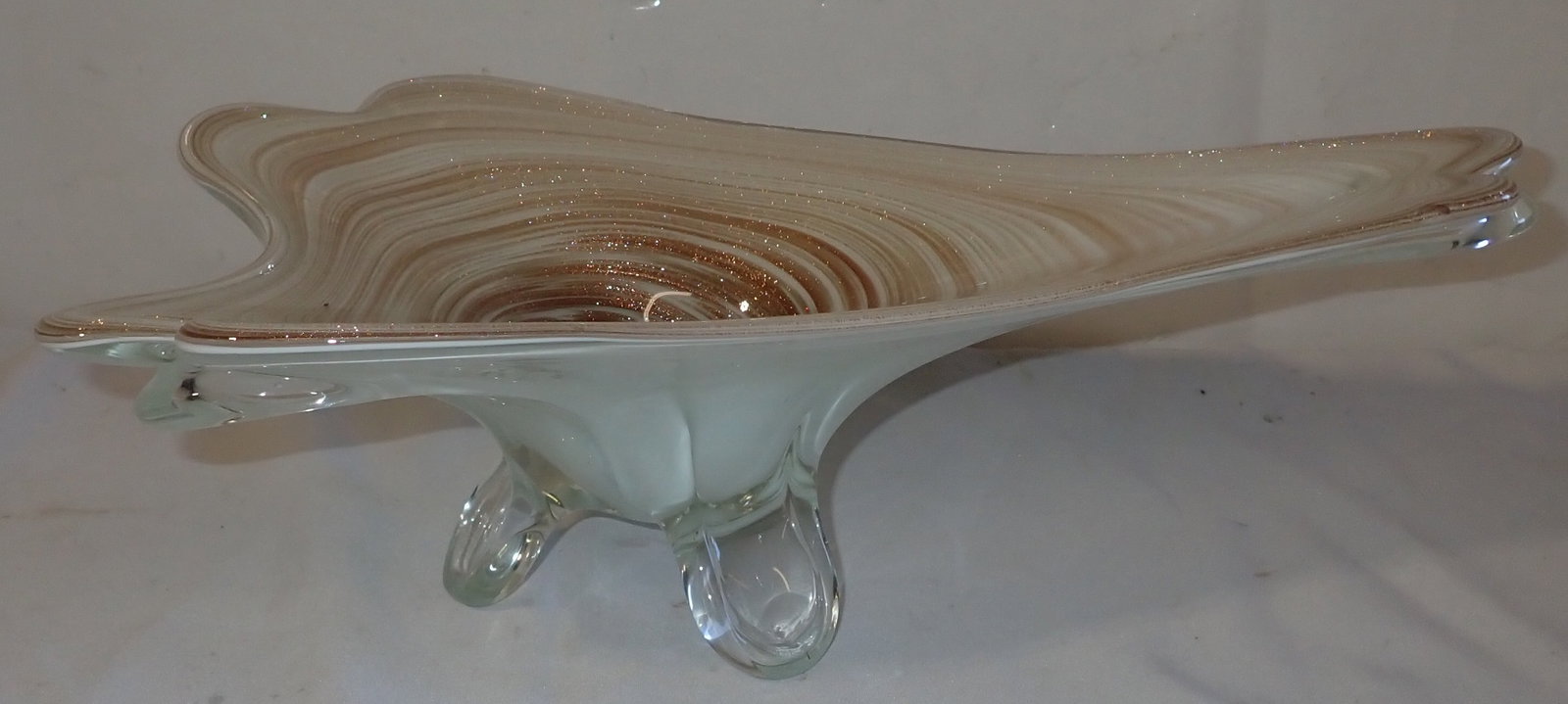 MCM Art Glass Centerpiece: Approx 11 3/4" x 17" x 6" tall. Shipping available ($20 handling charge, plus postage)