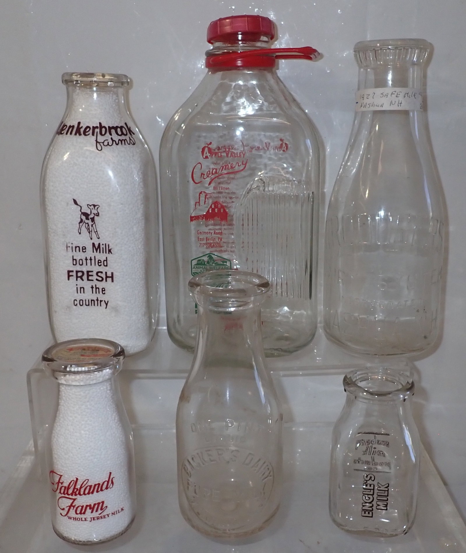 New Hampshire , New Jersey & Misc Milk Bottles: Tallest is approx 10 1/8". Shipping available ($20 handling charge, plus postage)