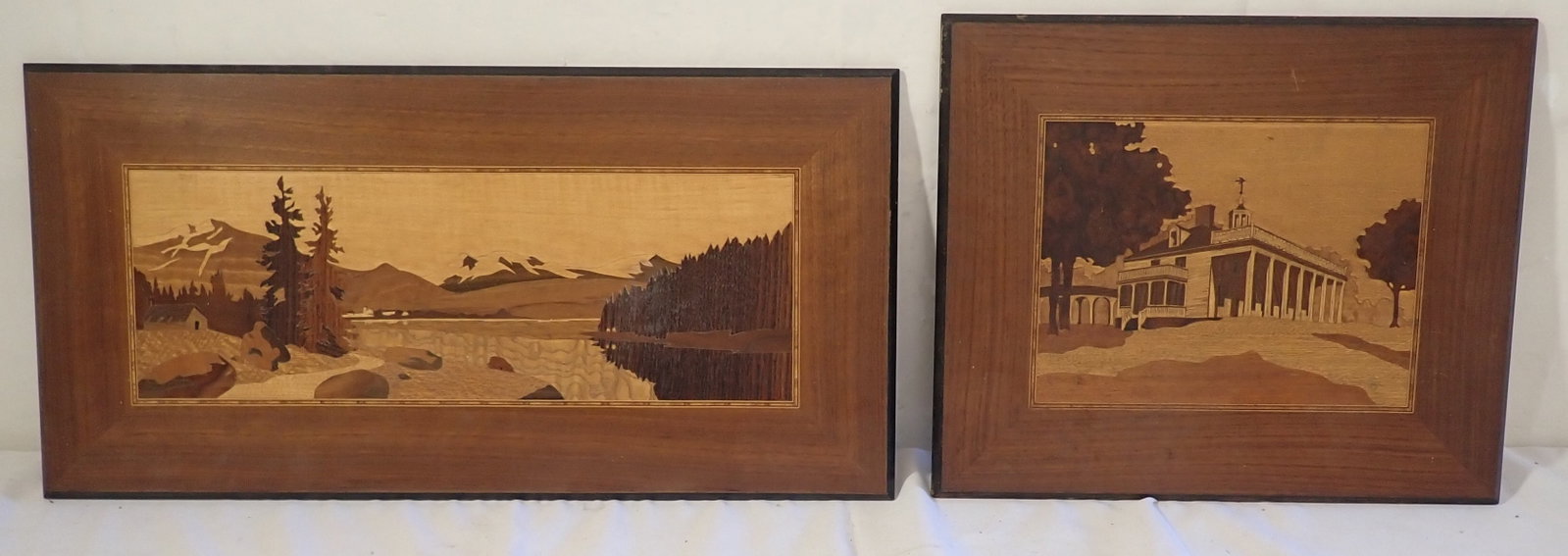 Wood Inlay Art incl Mount Vernon: Largest is apprx 12" x 23 5/8". Shipping available