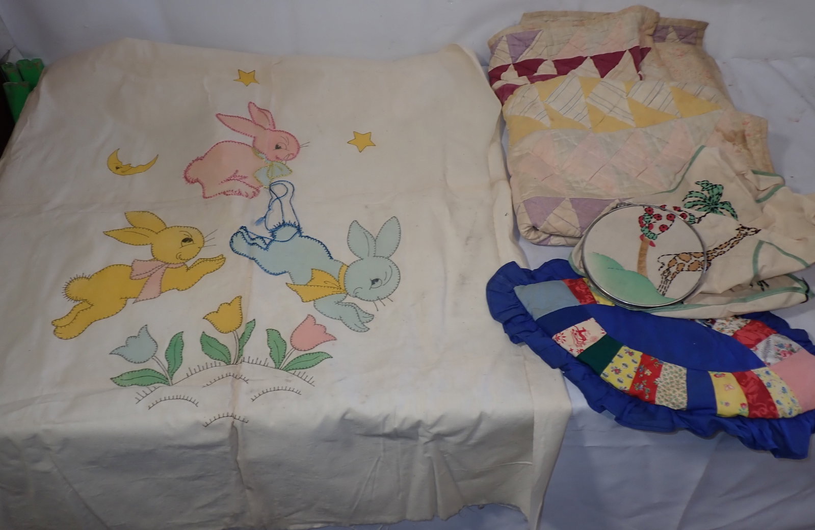 Quilt , Unfinished Rabbit Blanket & Misc: Rabbit blanket is approx 24" x 35". Shipping available