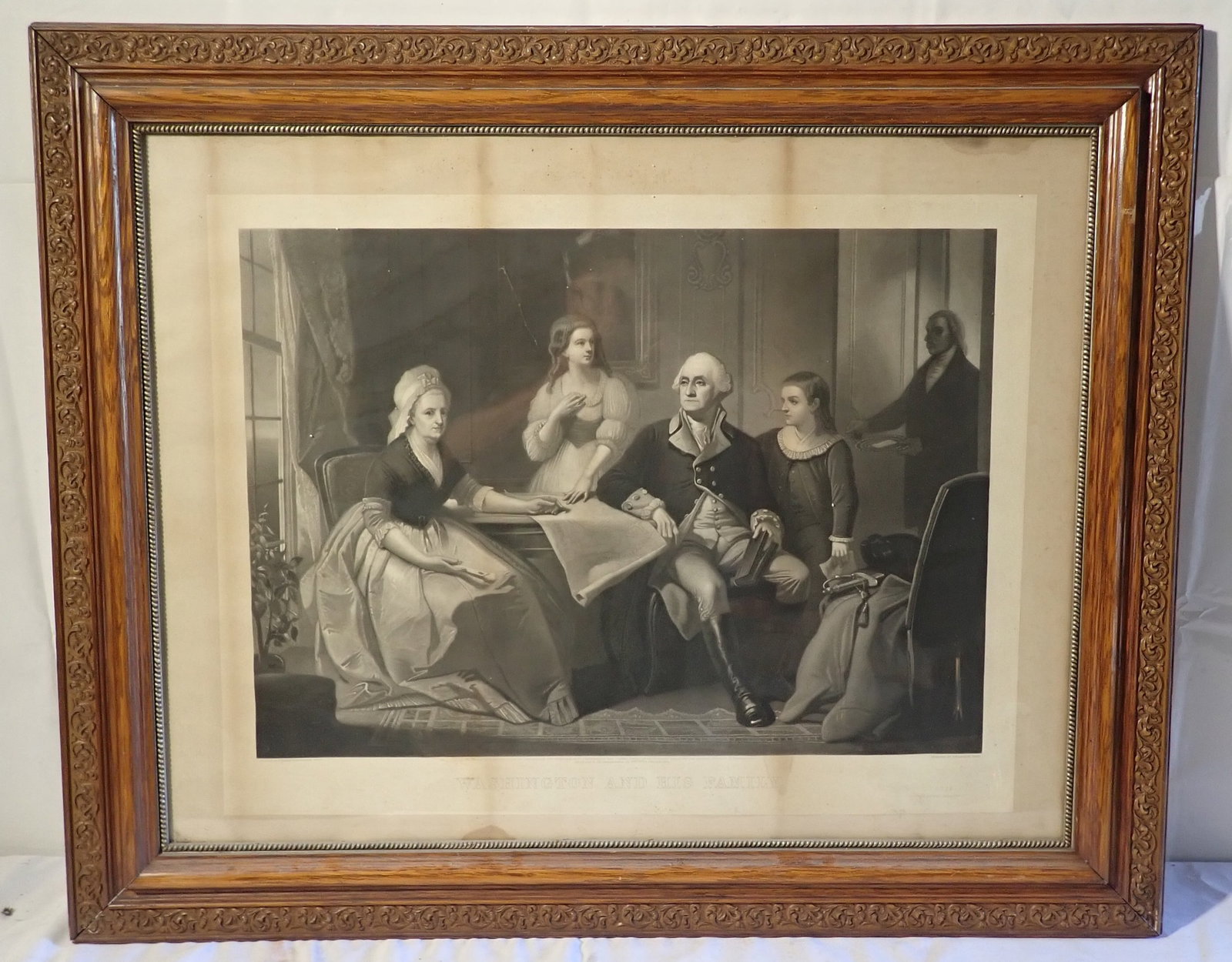 1884 Wm. Sartain Washington & His Family Engraving: Approx 30 1/4" x 37 1/4". No in house shipping !