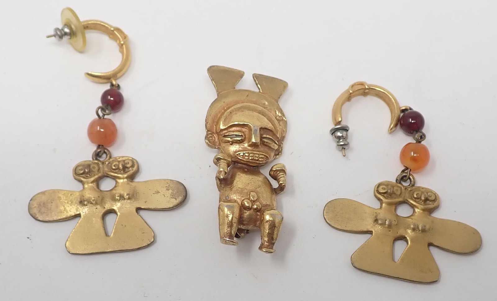 Alva Studios Reproduction Tribal Brooch & Earrings: Brooch is apprx 7/8" x 2". Shipping available