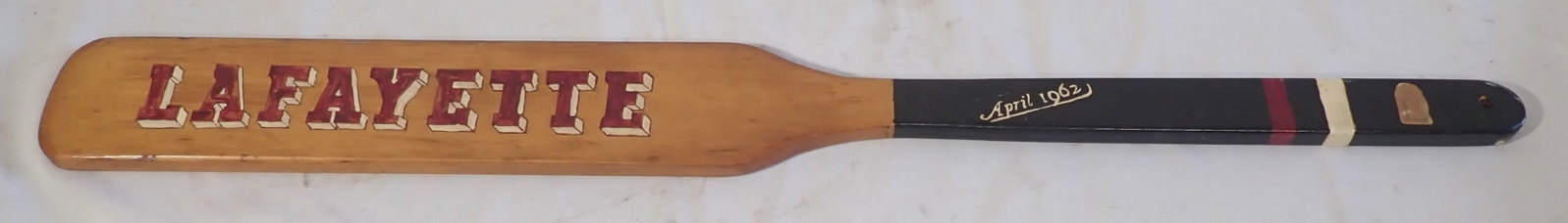 1962 Lafayette College Fraternity Pledge Paddle: Approx 5/8" x 3 5/8" x 36" long. Shipping available