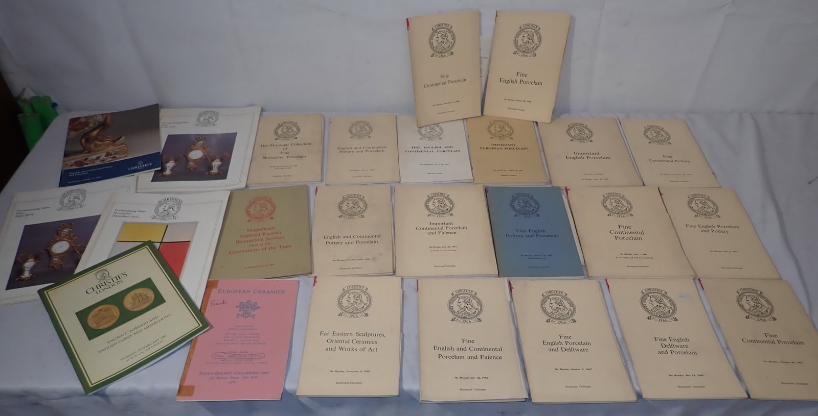 Christie's Auction Catalogs incl Oriental Ceramics: Most from the 50's & 60's. These are from the Theodore Beckhardt collection. Catalogs with Delftware, Porcelain, Imperial Russian, & Misc. Shipping available