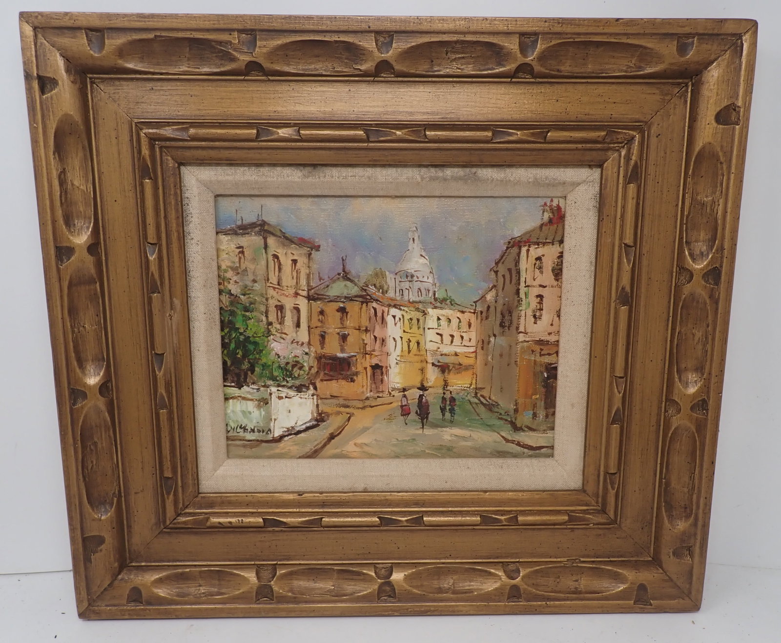 Parisian Street Scene Oil on Canvas Painting: Approx 16" x 17 7/8". Shipping available ($30 handling charge, plus postage)