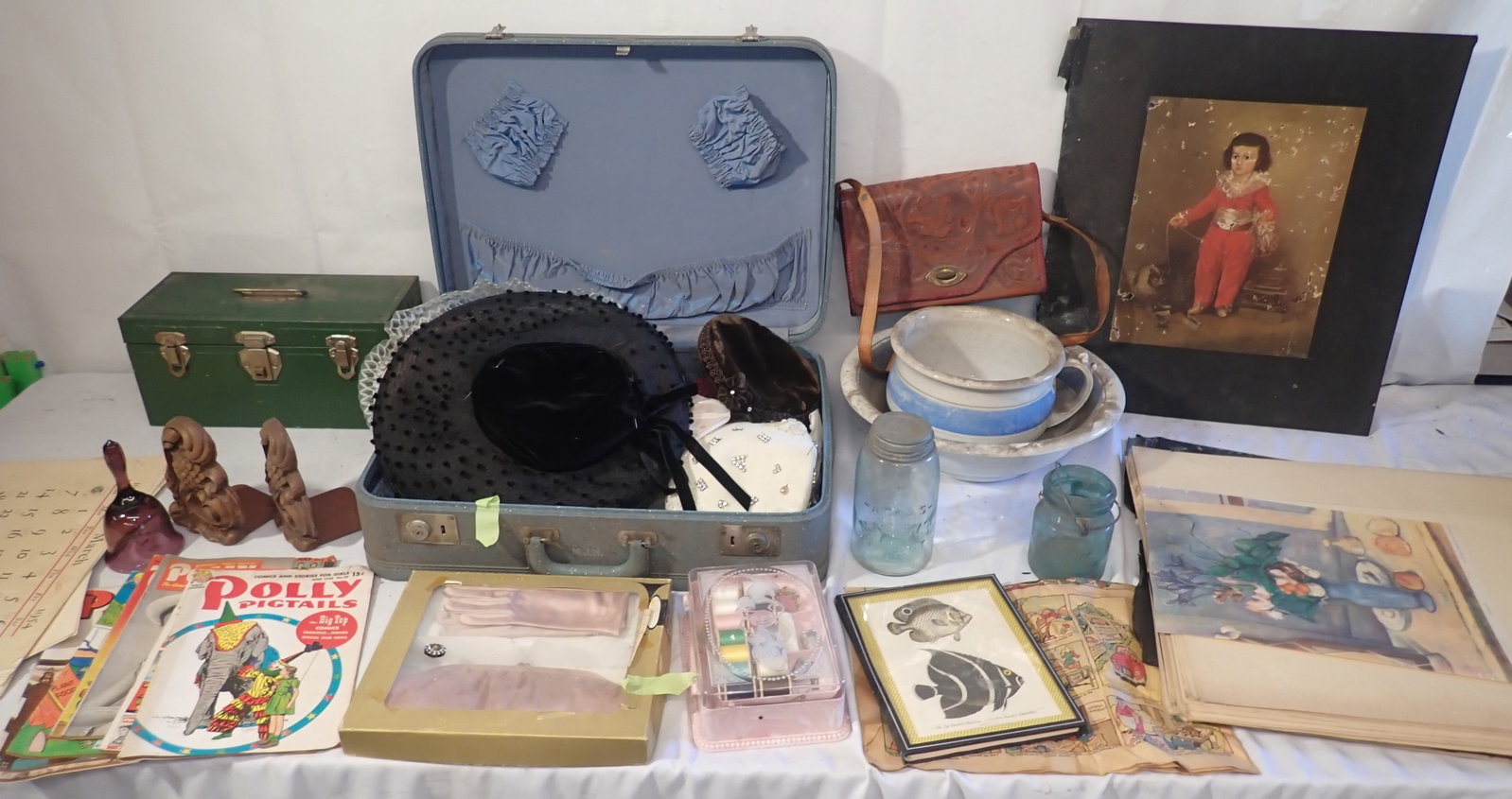 Ladies Hats, Art Prints, Ironstone, & Misc: Must take all ! No in house shipping