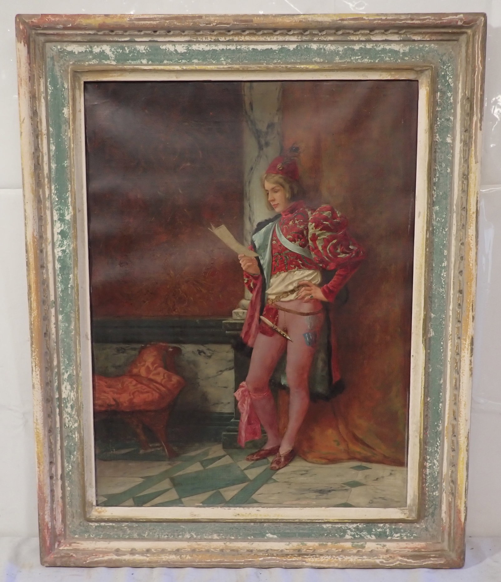 Renaissance Style Oil on Canvas Painting: Approx 28 3/4" x 35 7/8". No in house shipping !