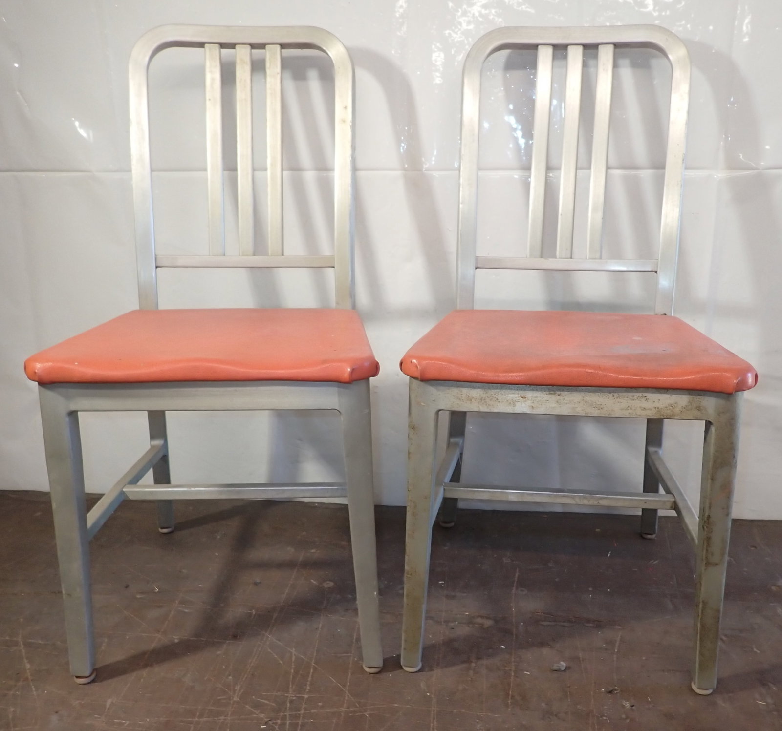 Good Form Aluminum Industrial Chairs: Approx 16 1/4" wide, 18" to seat, 15" deep, 34 1/2" tall. No in house shipping !