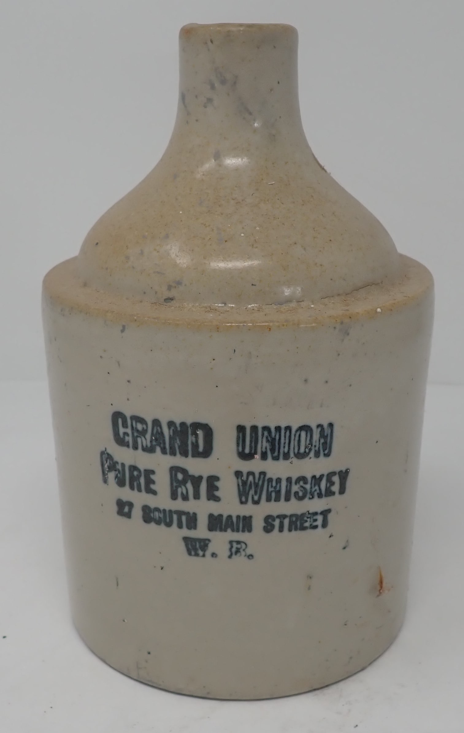 Grand Union Pure Rye Whiskey Stoneware Jug: Approx 4 1/2" in diameter & 7 1/2" tall. Shipping available
