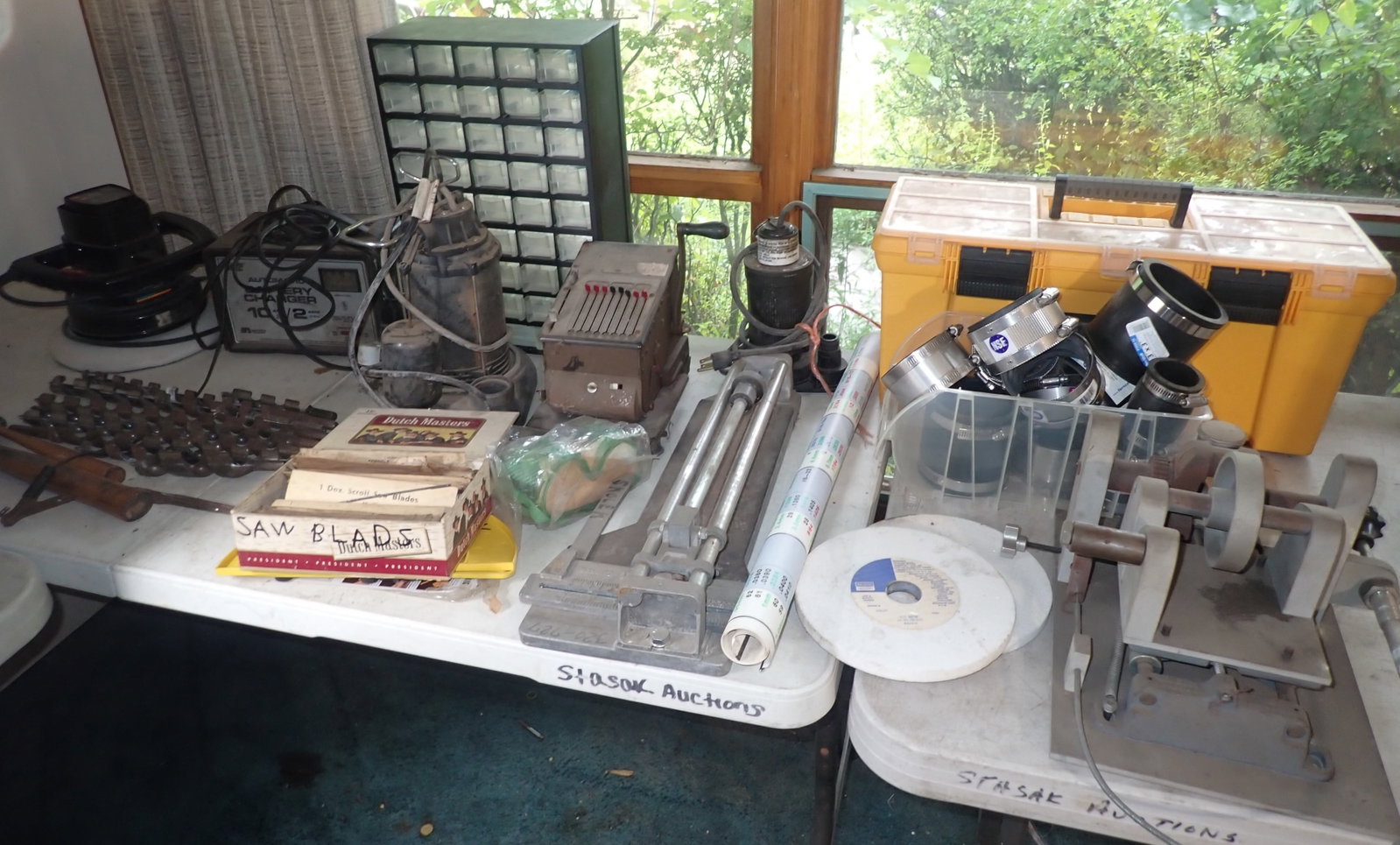 Wood Augers, Battery Charger, Grinding Stones, Fernco's, & Misc: Must take all ! No in house shipping !