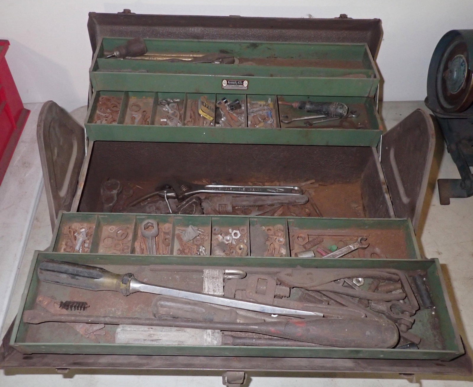 Kennedy Kits Toolbox & Contents: 22 1/4" x 11" x 12 3/4" tall. No in house shipping !