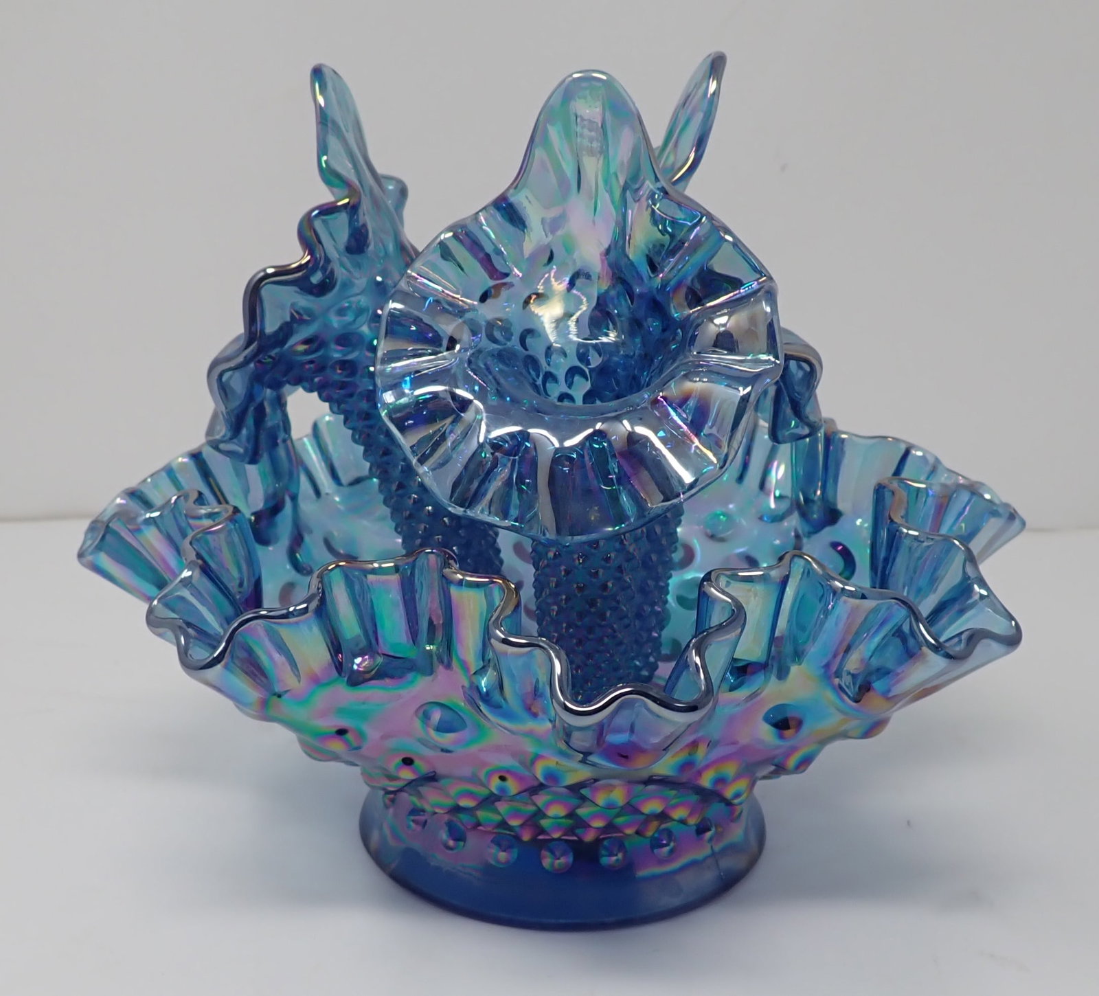 Fenton Hobnail Epergne: Apprx 8" in diameter and 7" tall. Shipping available