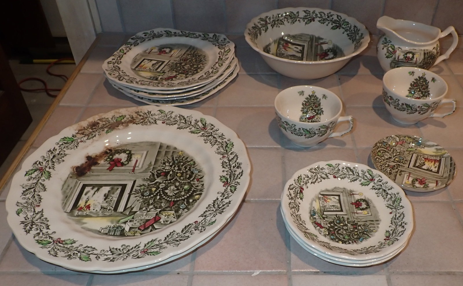 Johnson Bros. incl 14pcs of Merry Christmas: Largest plates are approx 10 3/4" in diameter. Shipping available ($20 handling charge, plus postage)