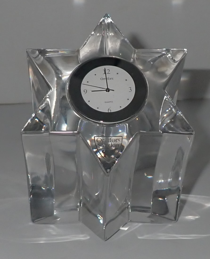 Orrefors Crystal Star Clock: Approx 4 1/2" tall. Shipping available