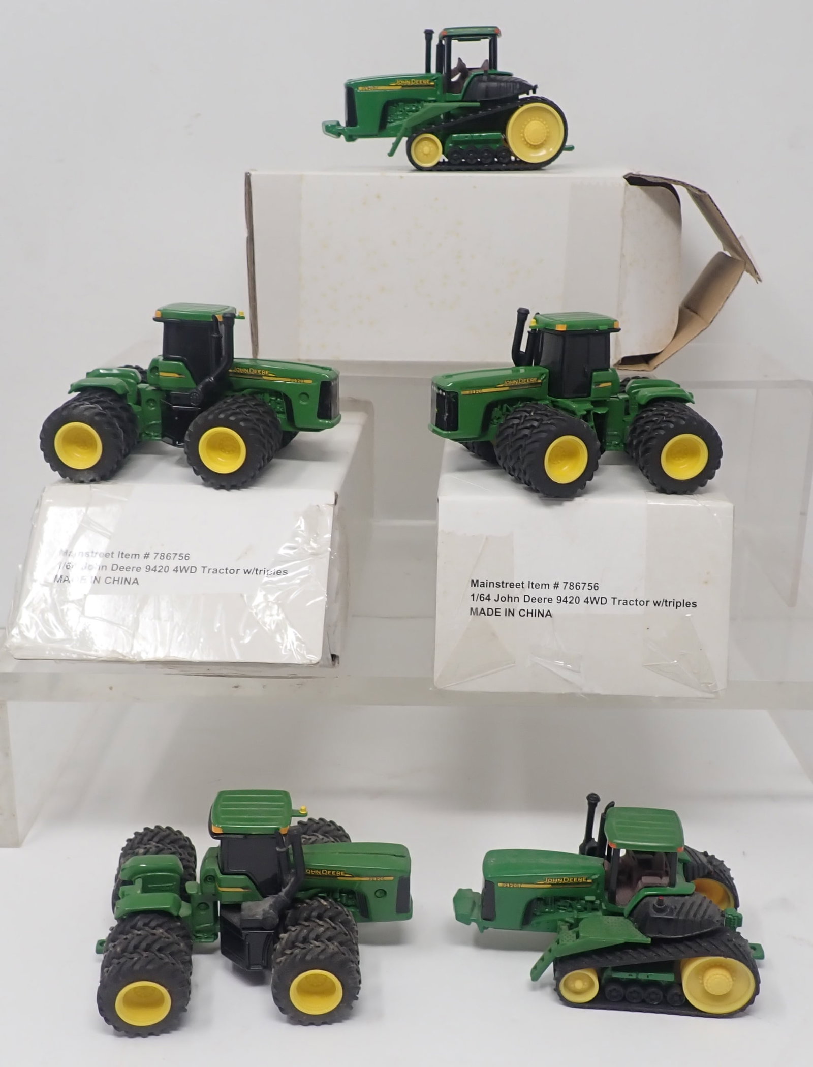 Ertl John Deere 9420T Tracked Tractors & 4wd w/ Triples: 1/64 scale. Shipping available