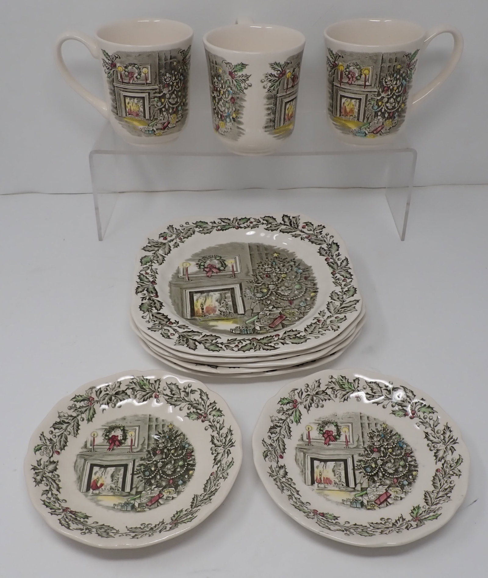 10pcs Johnson Ironstone Merry Christmas: Largest plates are approx 7 1/2" x 7 1/2". Shipping available