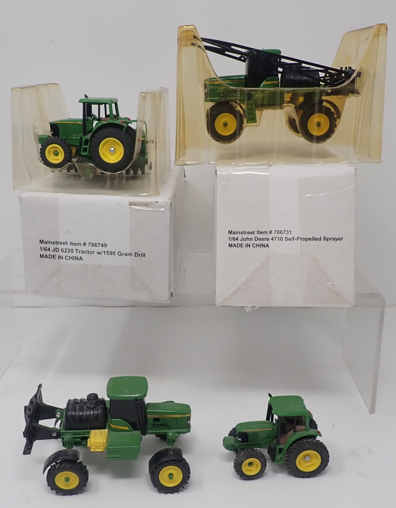 John Deere Tractors, Sprayer, & Grain Drill: 1/64 scale. Shipping available