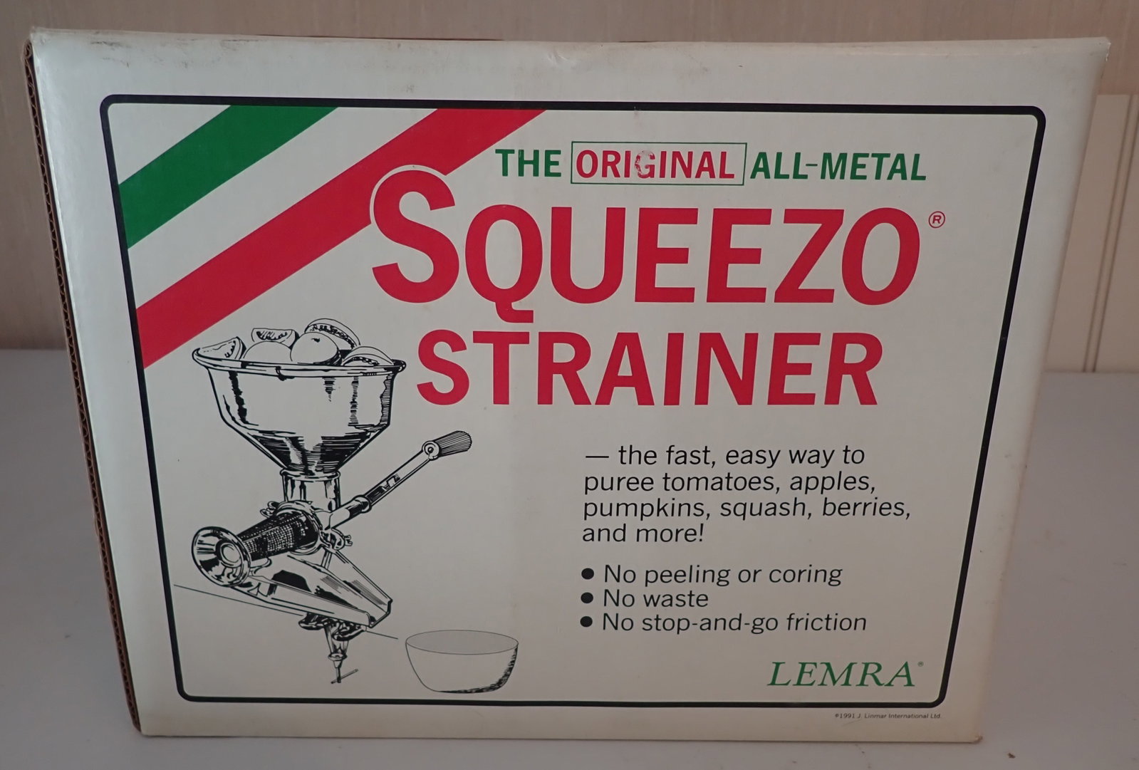 Lemra Squeezo Strainer: We do not guarantee it is complete. Sold as pictured. Shipping available ($20 handling charge, plus postage)