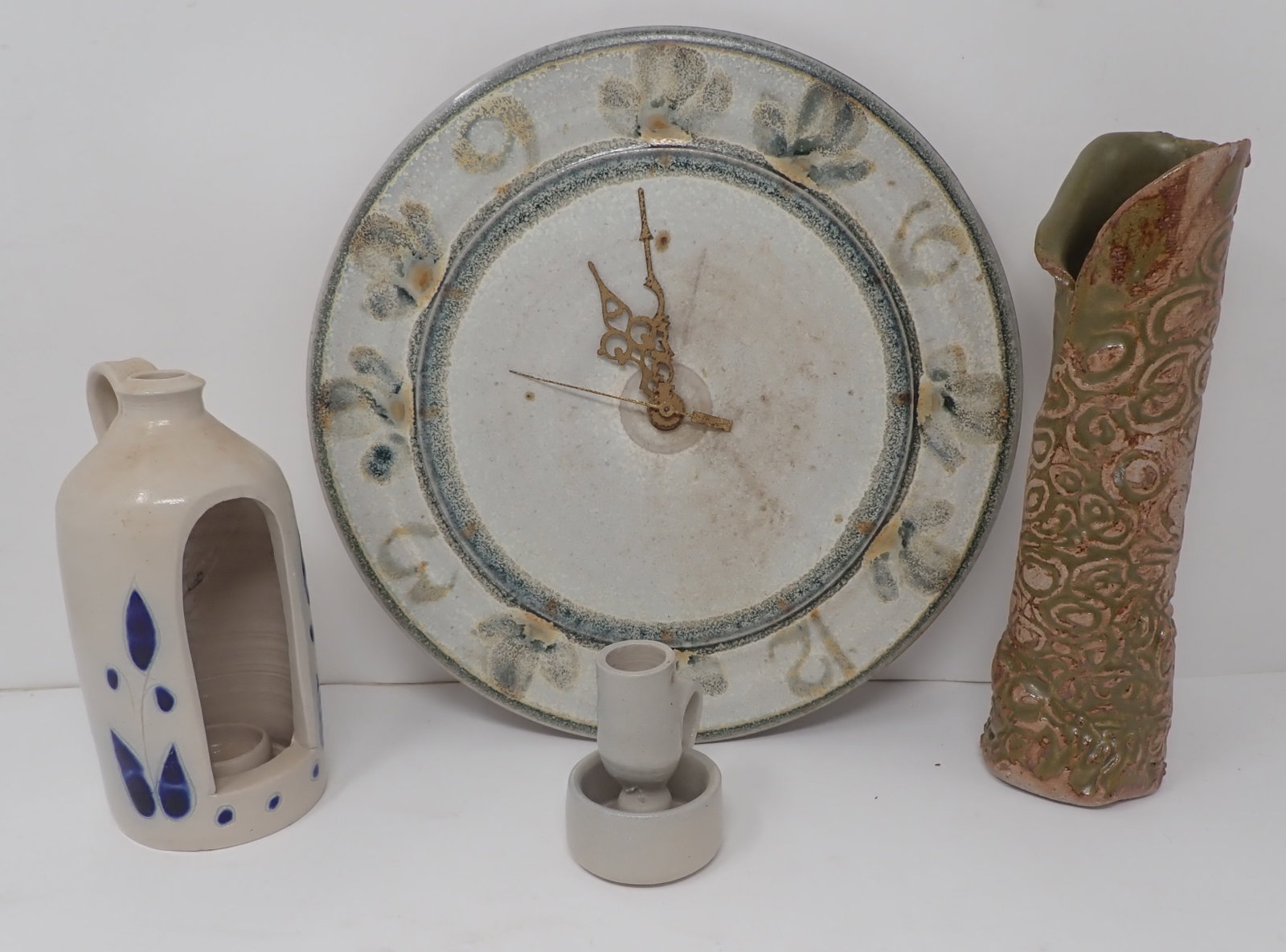 Pottery Clock , Candle Holders , & Vase: Clock is approx 10 1/2" tall. Shipping available