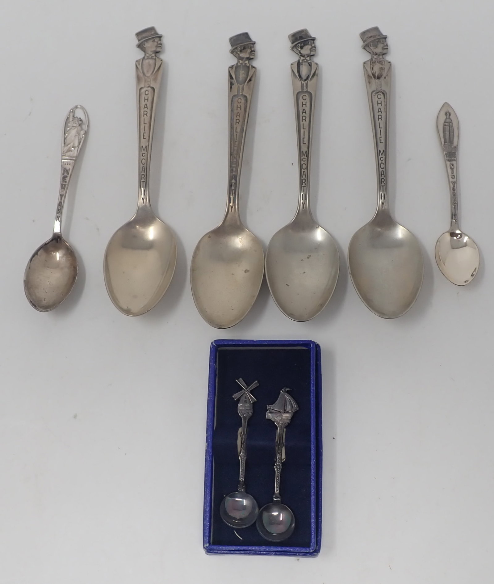 Charlie McCarthy & Misc Souvenir Spoons: Longest are approx 6" long. Shipping available