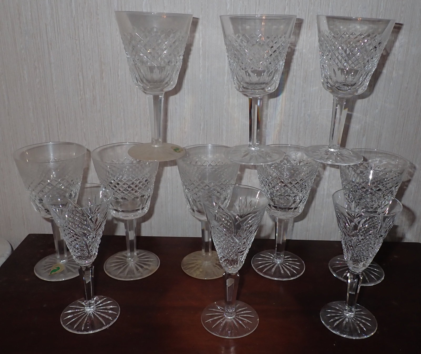 Waterford Crystal Stemware: Largest are apprx 3" in diameter and 5 7/8" tall. Shipping available ($20 handling charge, plus postage)