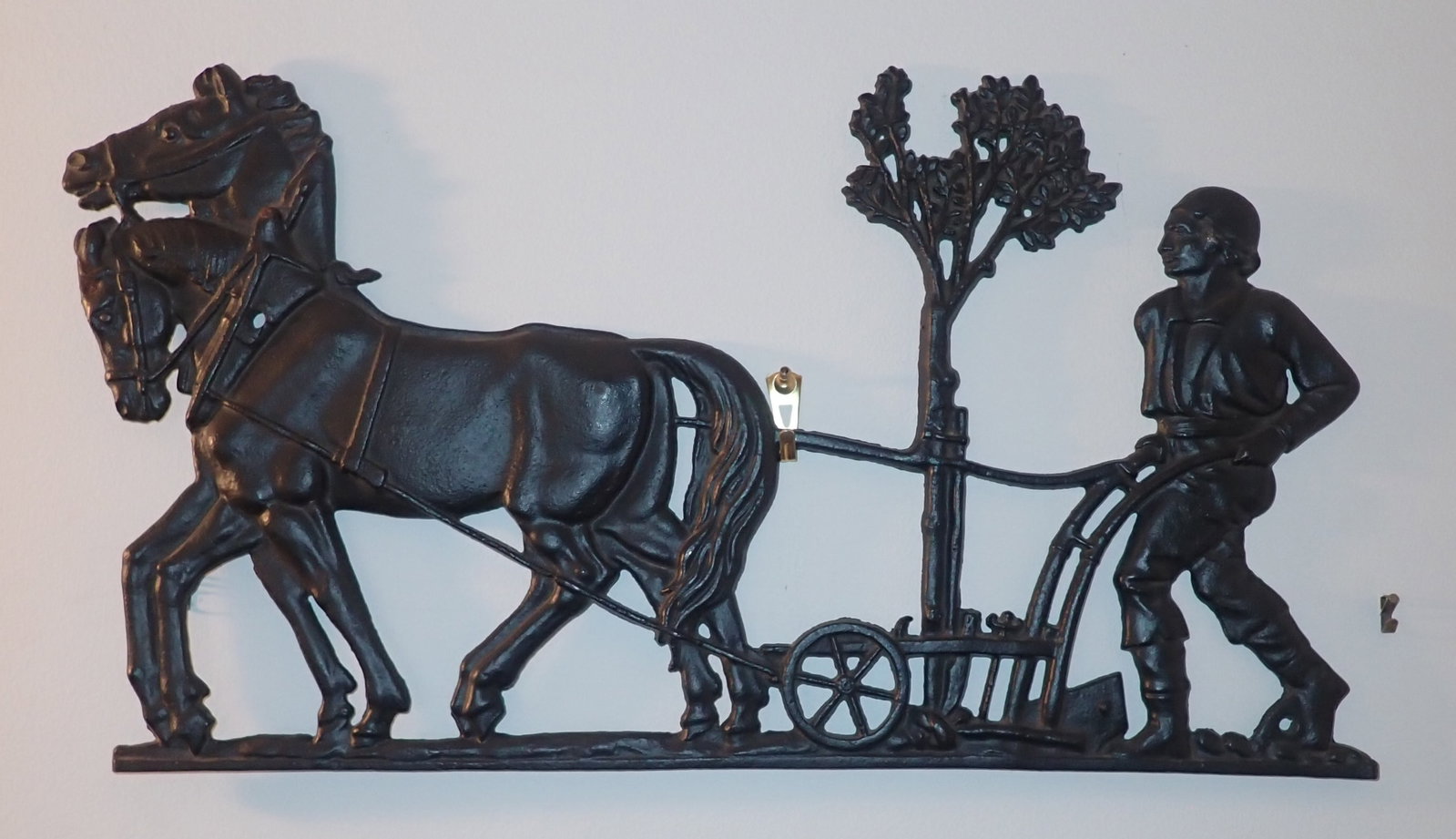 Cast Iron Farmer Plowing Fields w/ Horses Plaque: Apprx 17" x 9 1/2" tall. Shipping available