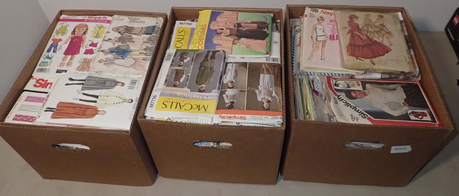 Simplicity , McCall's , Vogue , & Misc Patterns: Boxes are approx 12" x 15 1/2" x 10 1/2" tall and full ! Shipping available ($20 handling charge, plus postage)