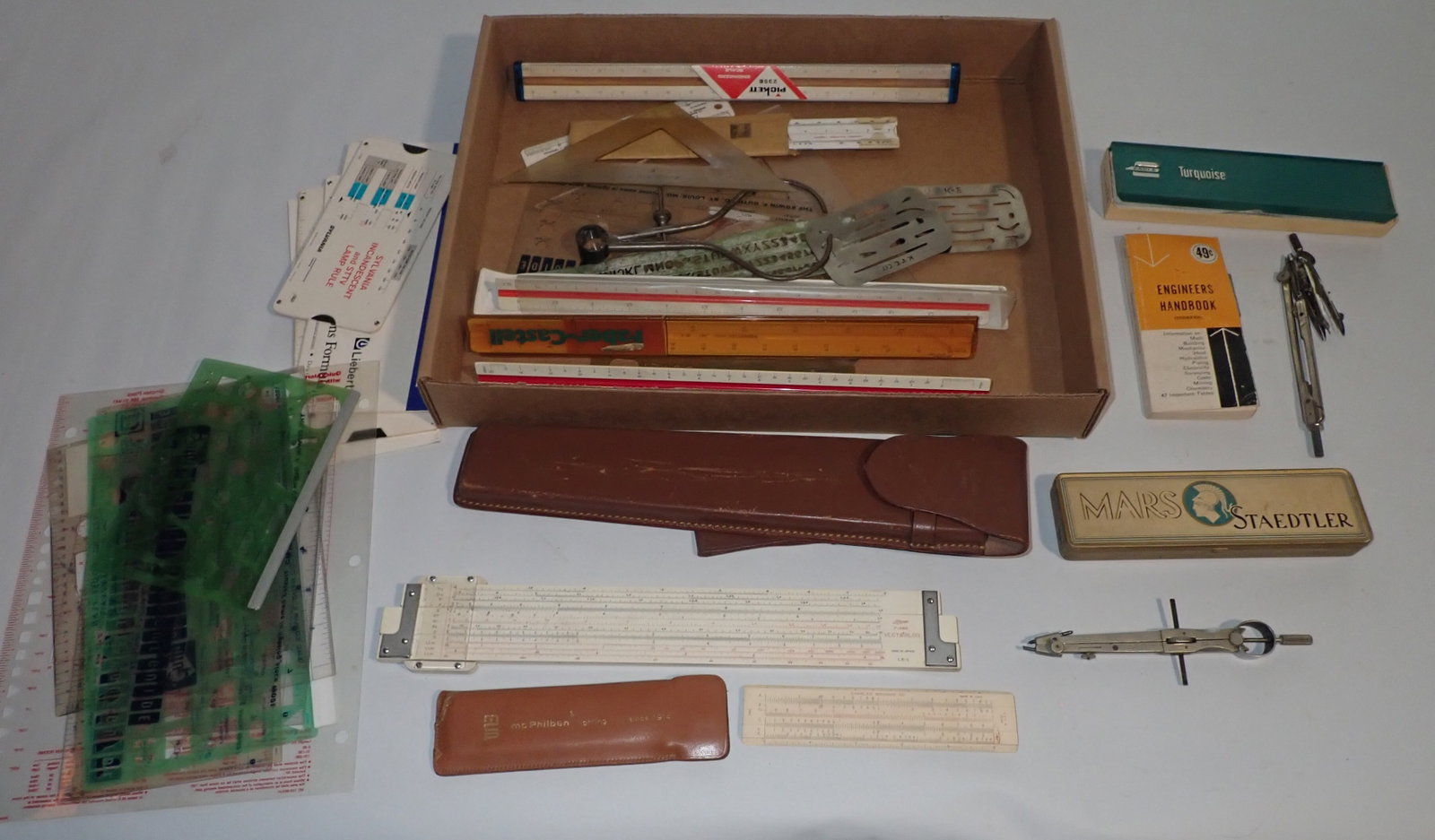 Slide Rules incl Lafayette F-686 , Charlie Bruning , Misc Drafting: Shipping available