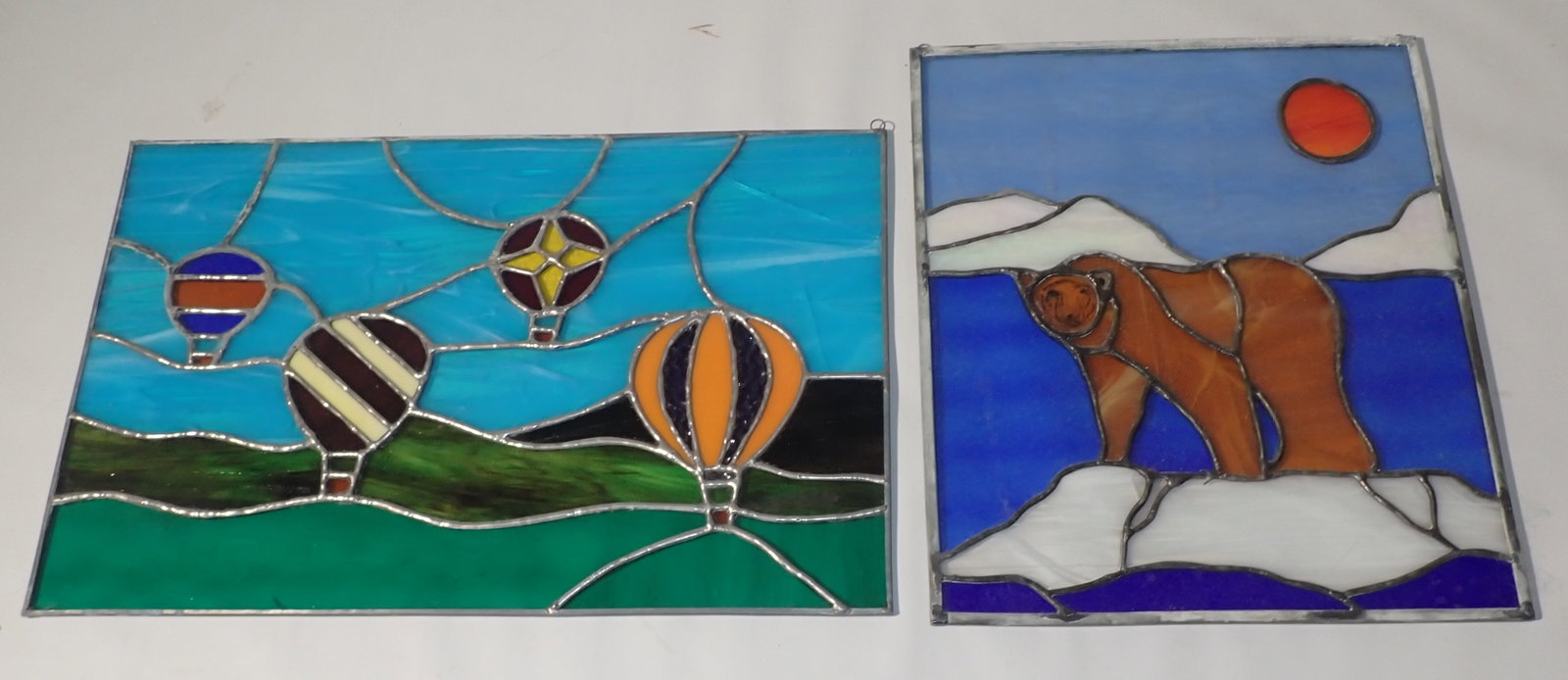 Stained Glass Bear & Hot Air Balloon Panels: Bear is apprx 12 1/2" x 14 1/2". No in house shipping !