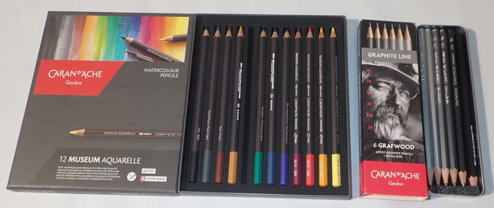 Caran d'Ache Geneve Colored & Graphite Pencils: Pack on left missing one. Shipping available