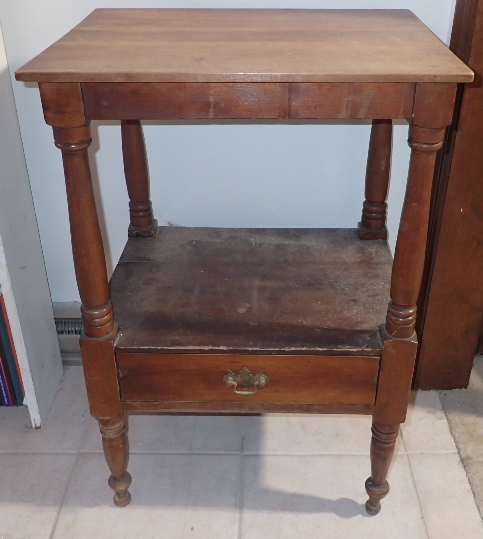 One Drawer Side Table: Approx 17" x 21 3/8" x 31 3/8" tall. No in house shipping !